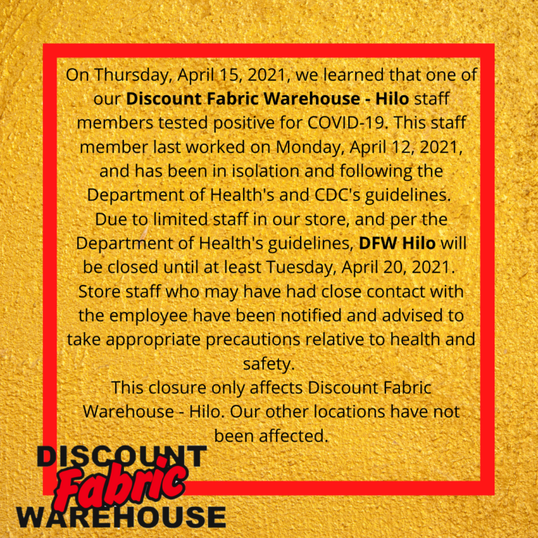Discount Fabric Warehouse Hilo COVID Update • Discount Fabric Warehouse