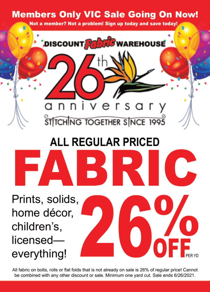 26th Anniversary Sale • Discount Fabric Warehouse