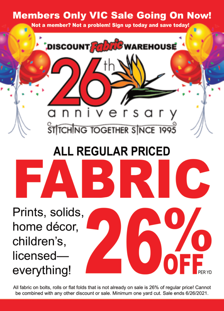 26th Anniversary Sale • Discount Fabric Warehouse