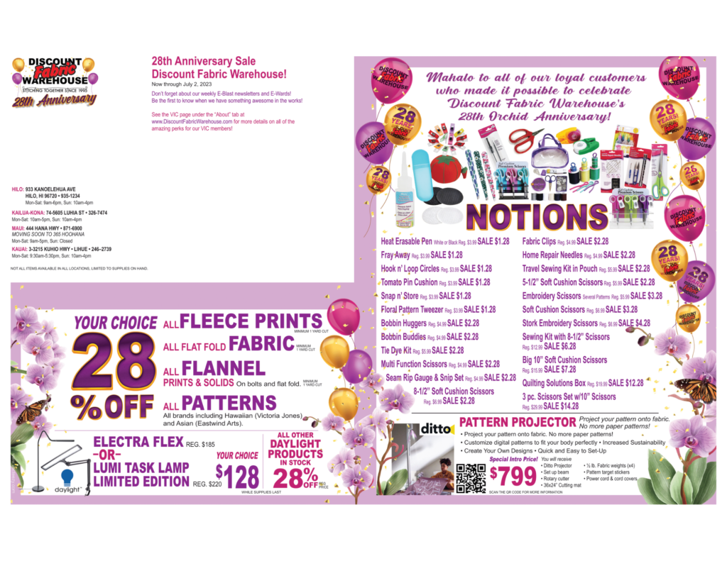 DFW 28th Anniversary • Discount Fabric Warehouse